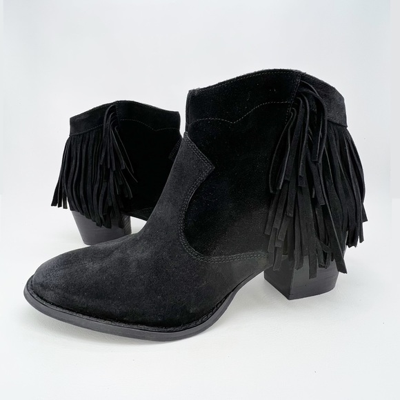 Marc Fisher Ankle Boot “Sade” Fringed Bootie Black Suede Leather Size 11 New - Picture 10 of 10